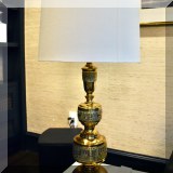 DL06. Pair of tiered brass embossed lamps in the style of James Mont. 36”h 